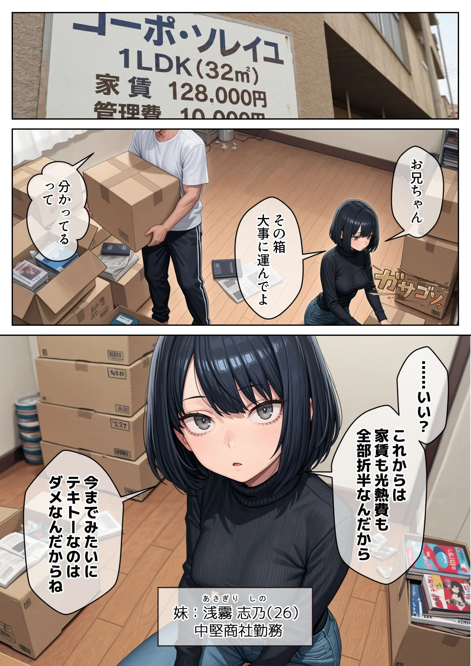 同人エロ漫画 クール系妹（26）との同棲生活 〜家賃高騰につき、一線を超えるのは合理的な判断です。〜 サンプル1ページ目