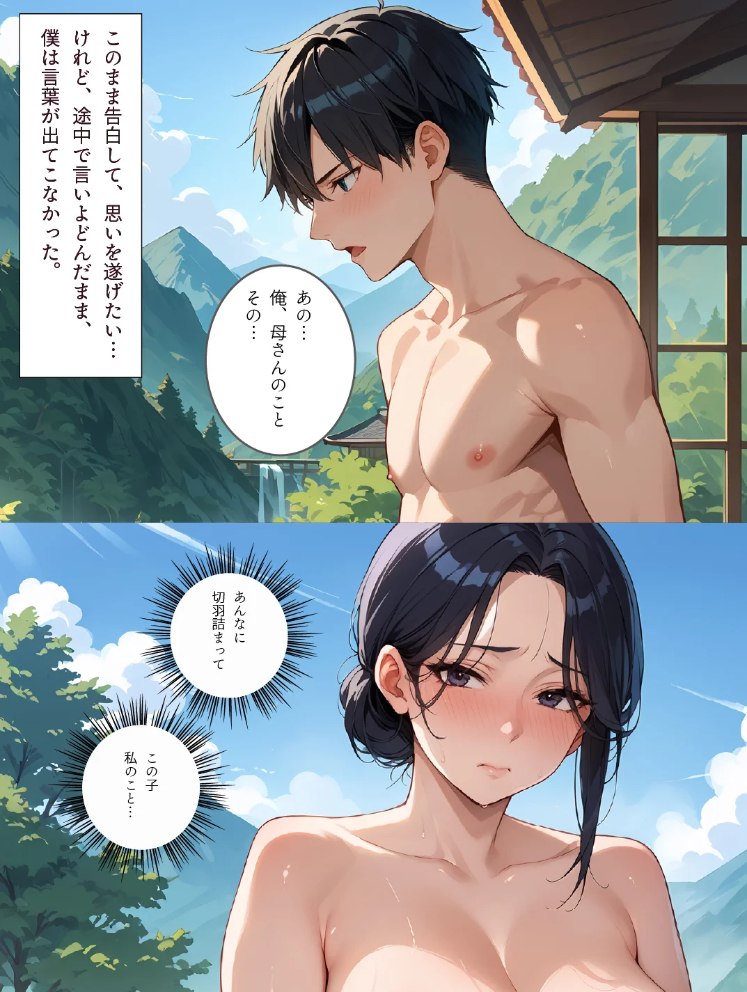 母と露天風呂付き客室のある温泉宿に行った話 1＋2お得セット「母さんとイチャラブ子作り孕ませ生活」 お母さん・パイズリ・フェラ サンプル26ページ目(影愛産業)