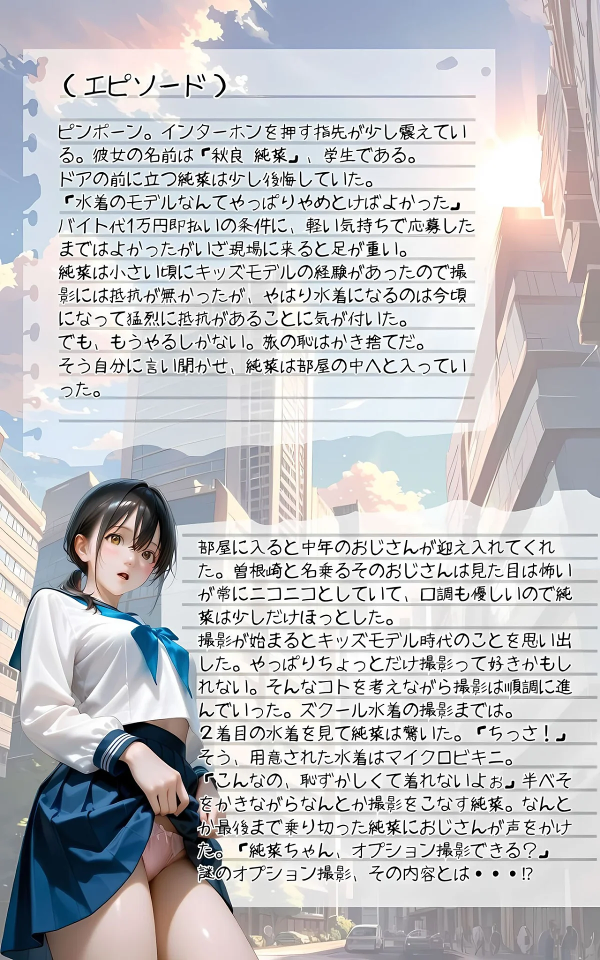 水着撮影会のはずが、いつのまにかおぢさんち〇ぽに沼る話 モザイク版 無料試し読み3ページ目（メコ神 / あいラビ）